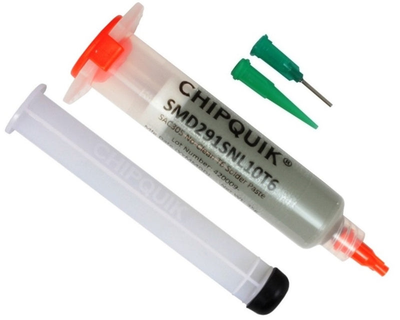 Chip Quik SMD291SNL10T6, Solder Paste No Clean Lead-Free in 10cc syringe 35g, w/plunger & tip, T6 mesh, SAC305
