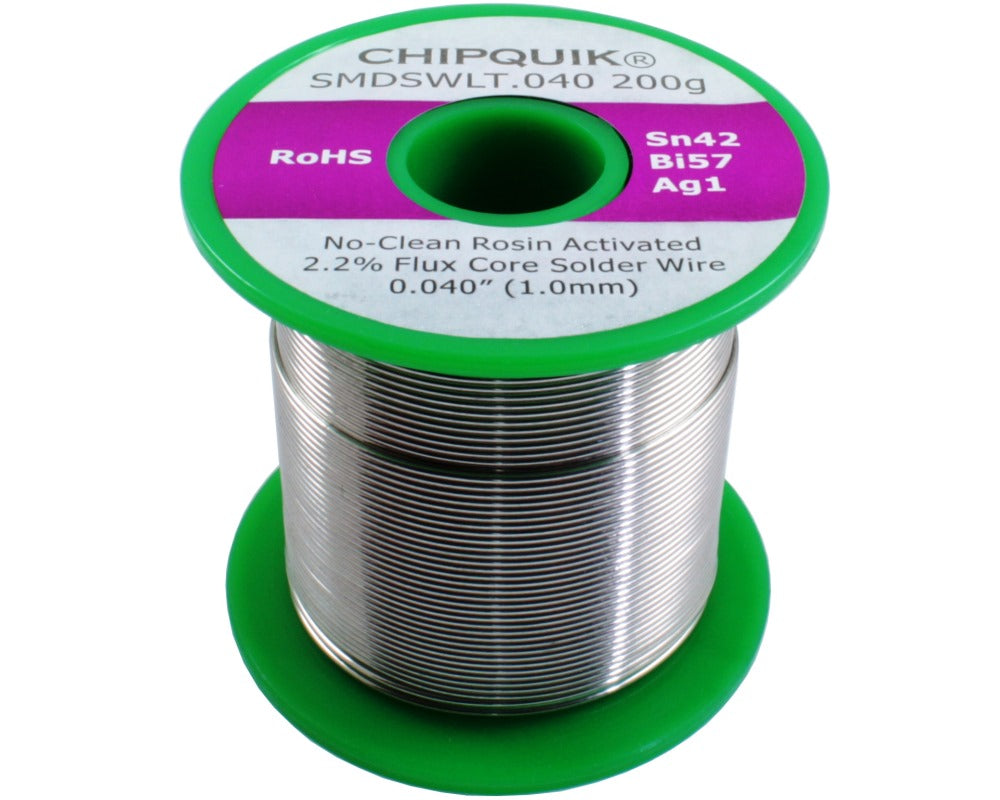 Chip Quik SMDSWLT.040 200g, Sn42/Bi57/Ag1 2.2% Flux Core Solder Wire 1.0mm 200g