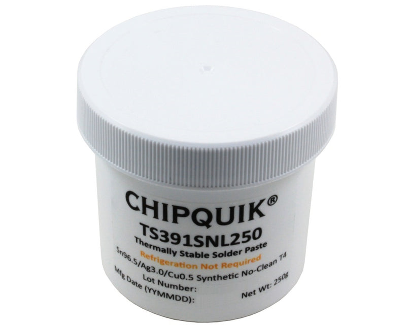 Chip Quik TS391SNL250, Thermally Stable Solder Paste, No-Clean Sn96.5/Ag3.0/Cu0.5 T4 (250g jar)