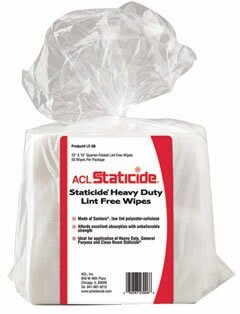 ACL Staticide LF50 Heavy Duty Low Lint Wipes 12 in x 13 in 50 wipes per bag; 12 bags per case MTESolutions