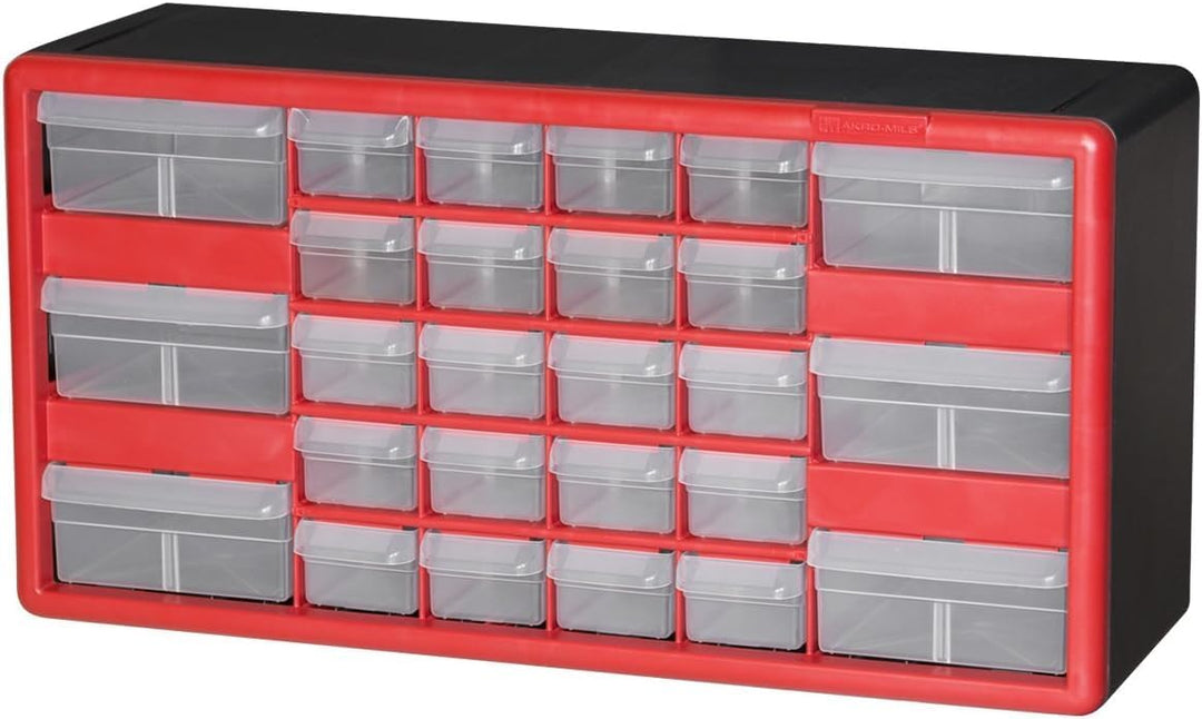 Akro - Mils 10126REDBLK Plastic Storage Cabinet 26 Drawer, Red and Black MTESolutions