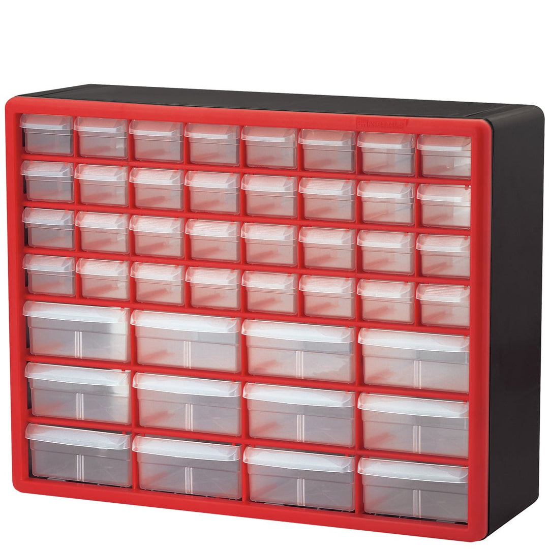 Akro - Mils 10144REDBLK Plastic Storage Cabinet 44 Drawer, Red and Black MTESolutions