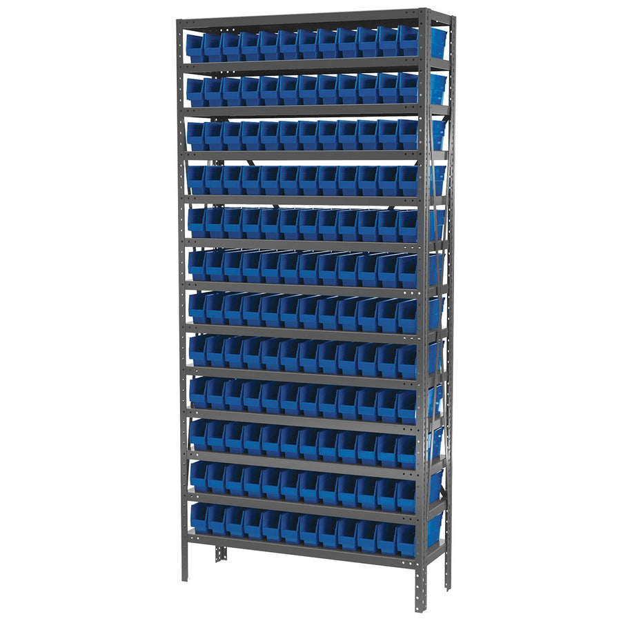 Akro - Mils AS1279110B Steel Shelving Kit, 12x36x79, 144 Blue Bins MTESolutions