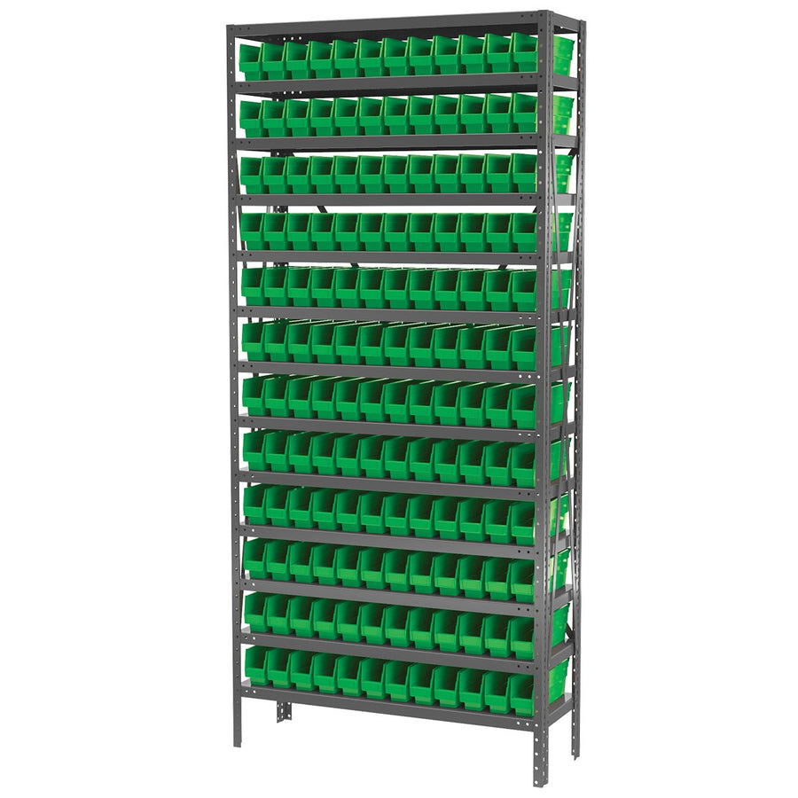 Akro - Mils AS1279110G Steel Shelving Kit, 12x36x79, 144 Green Bins MTESolutions