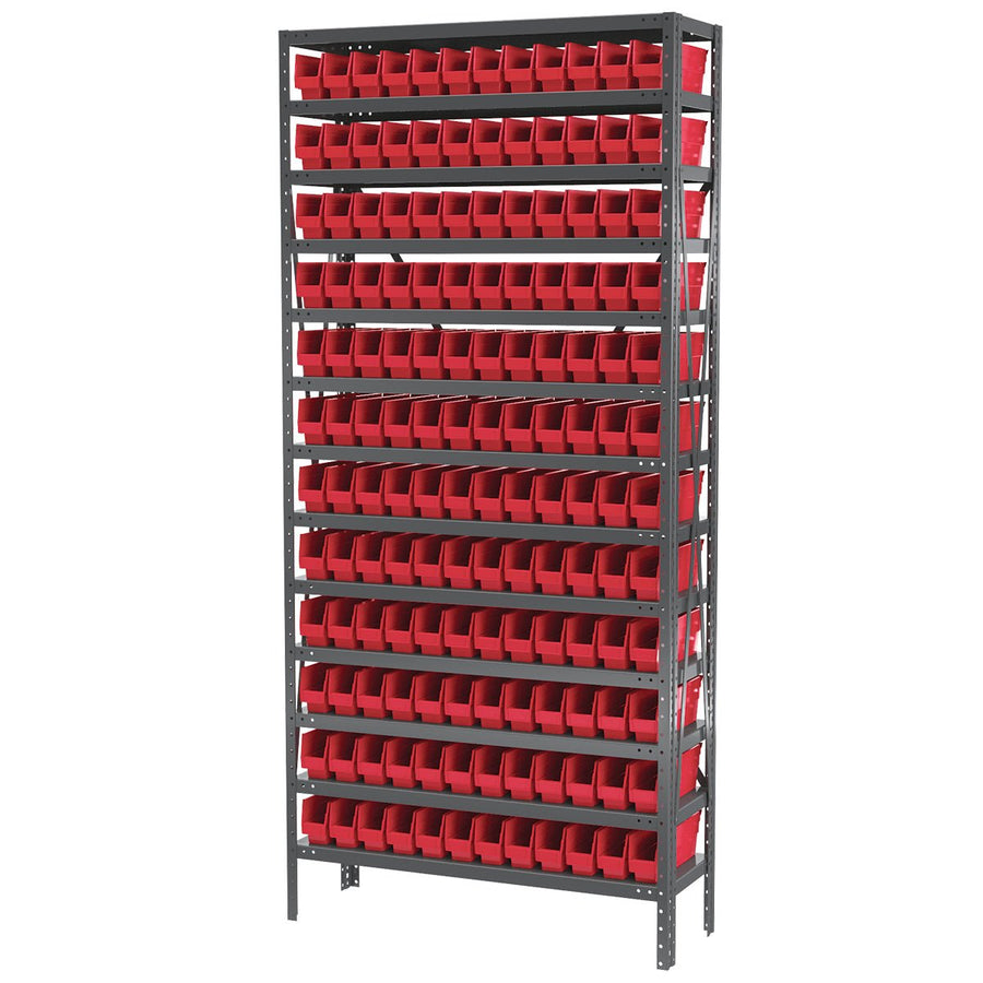 Akro - Mils AS1279110R Steel Shelving Kit, 12x36x79, 144 Red Bins MTESolutions