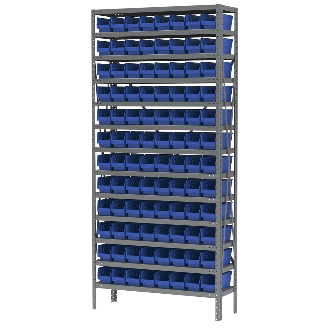 Akro - Mils AS1279120B Steel Shelving Kit, 12x36x79, 96 Blue Bins MTESolutions