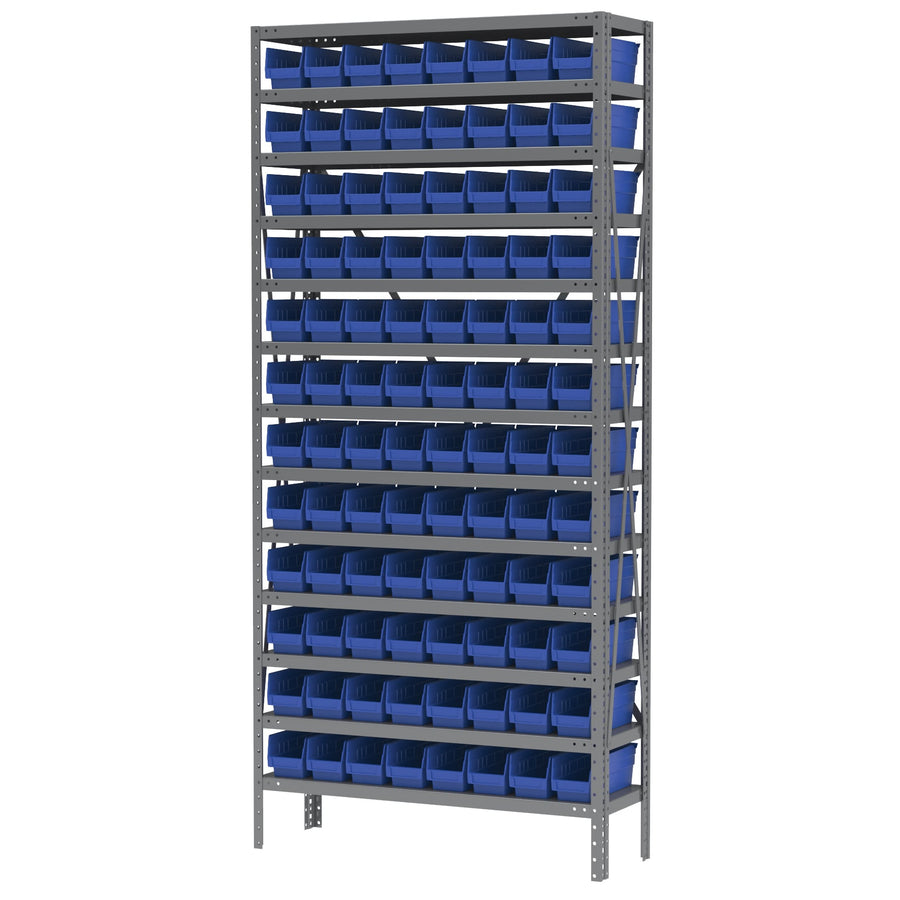 Akro - Mils AS1279120B Steel Shelving Kit, 12x36x79, 96 Blue Bins MTESolutions