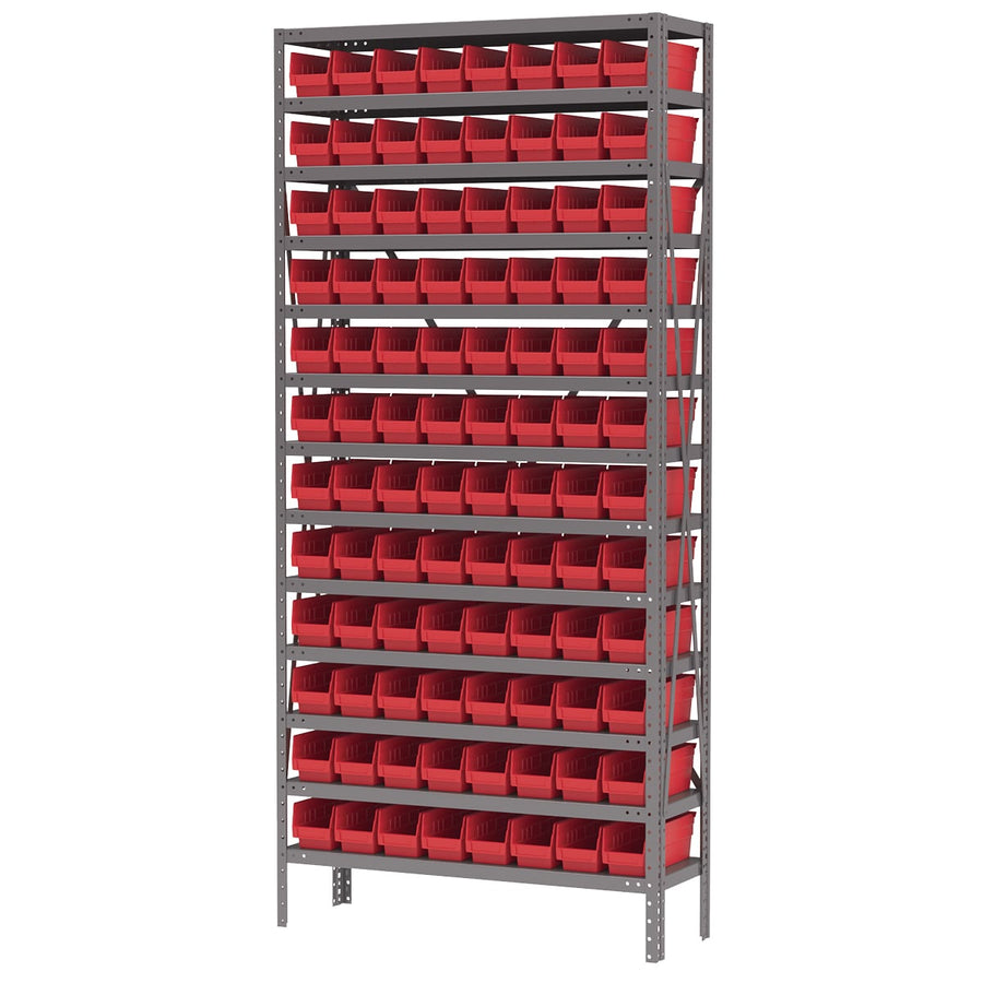 Akro - Mils AS1279120R Steel Shelving Kit, 12x36x79, 96 Red Bins MTESolutions
