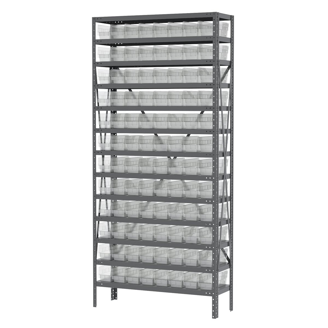 Akro - Mils AS1279120SC Steel Shelving Kit, 12x36x79, 96 Clear Bins MTESolutions