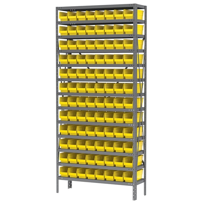 Akro - Mils AS1279120Y Steel Shelving Kit, 12x36x79, 96 Yellow Bins MTESolutions