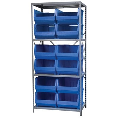 Akro - Mils AS2479288B Steel Shelving Kit, 24x36x79, 12 Blue Bins MTESolutions