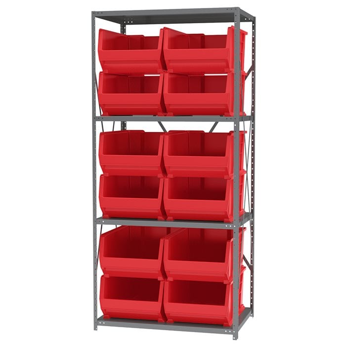 Akro - Mils AS2479288R Steel Shelving Kit, 24x36x79, 12 Red Bins MTESolutions