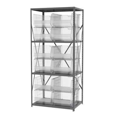 Akro - Mils AS2479288SC Steel Shelving Kit, 24x36x79, 12 Clear Bins MTESolutions