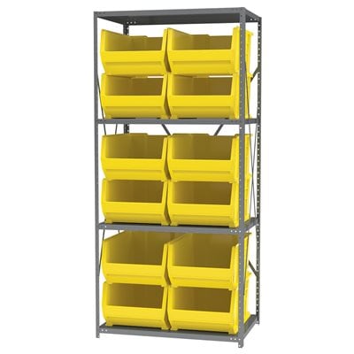 Akro - Mils AS2479288Y Steel Shelving Kit, 24x36x79, 12 Yellow Bins MTESolutions