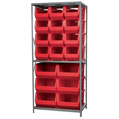 Akro - Mils AS2479ASSORTR Steel Shelving Kit, 24x36x79, 18 Red Bins MTESolutions