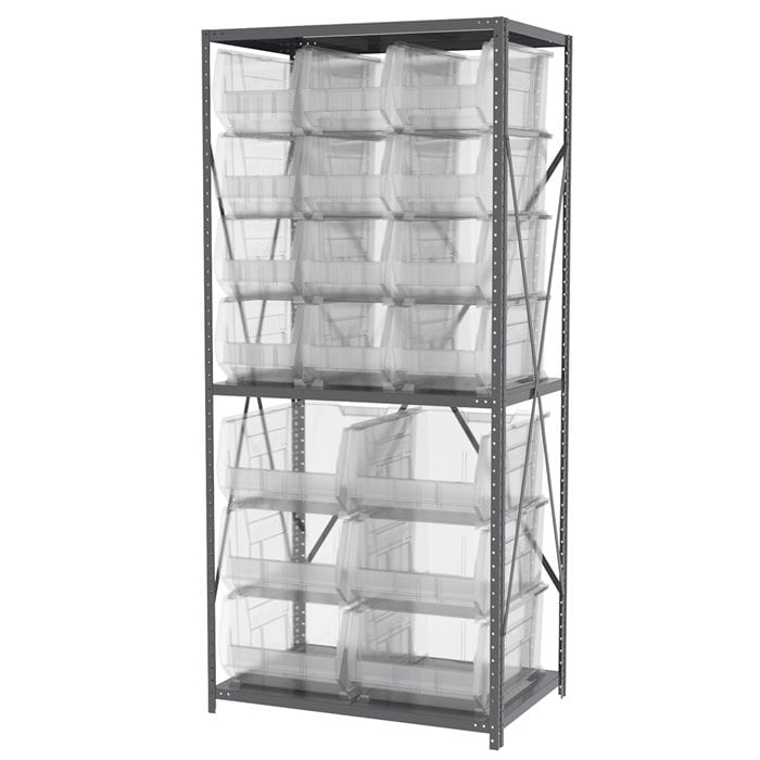 Akro - Mils AS2479ASSORTSC Steel Shelving Kit, 24x36x79, 18 Clear Bins MTESolutions