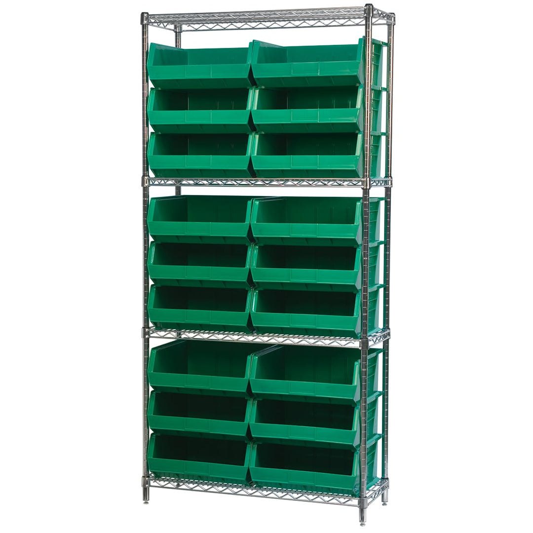 Akro - Mils AWS143630250G Wire Shelving Kit, 14x36x74, 18 Green Bins MTESolutions