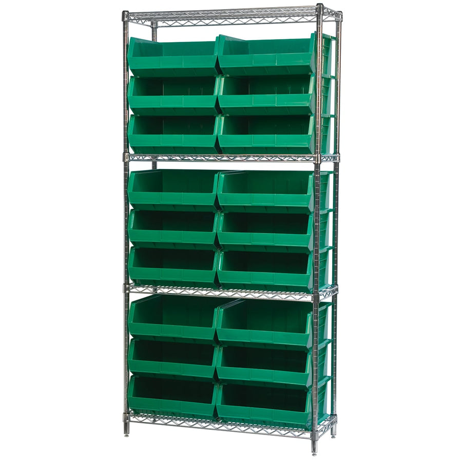 Akro - Mils AWS143630250G Wire Shelving Kit, 14x36x74, 18 Green Bins MTESolutions