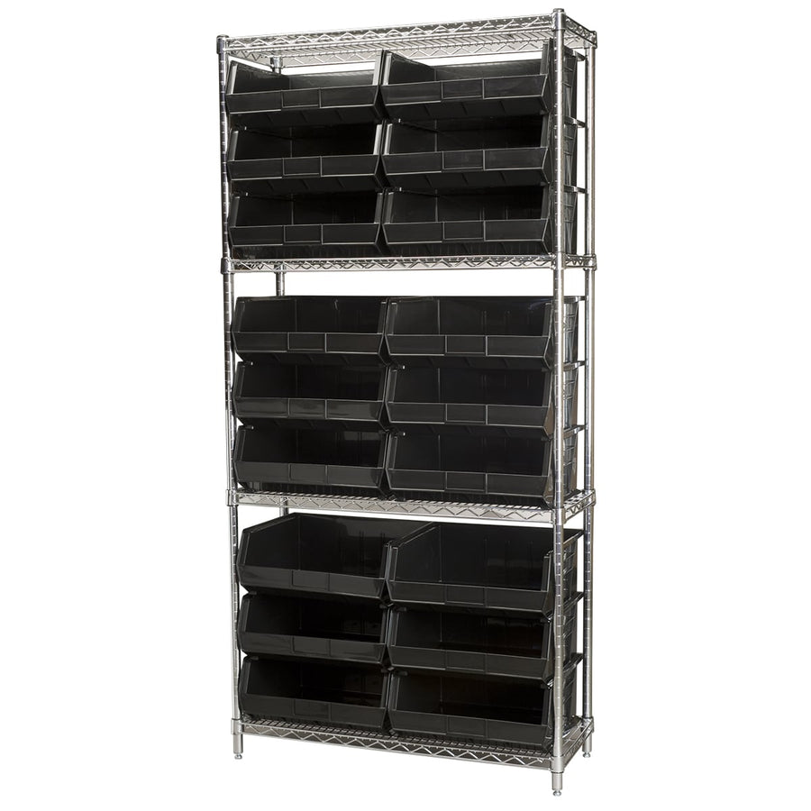 Akro - Mils AWS143630250K Wire Shelving Kit, 14x36x74, 18 Black Bins MTESolutions