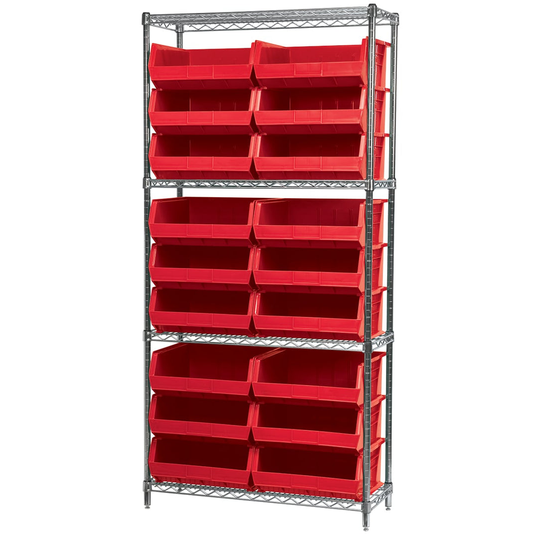 Akro - Mils AWS143630250R Wire Shelving Kit, 14x36x74, 18 Red Bins MTESolutions