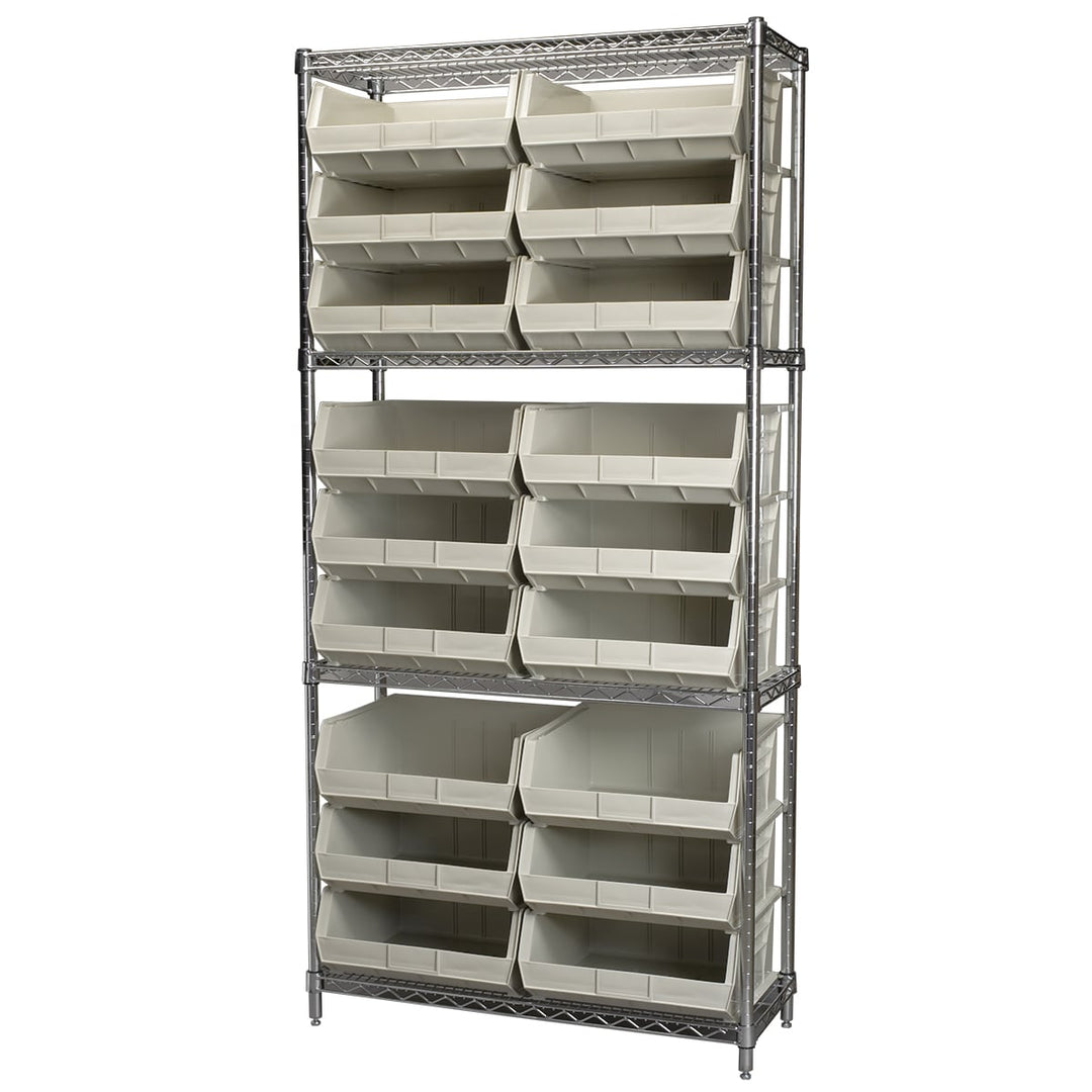 Akro - Mils AWS143630250S Wire Shelving Kit, 14x36x74, 18 Stone Bins MTESolutions