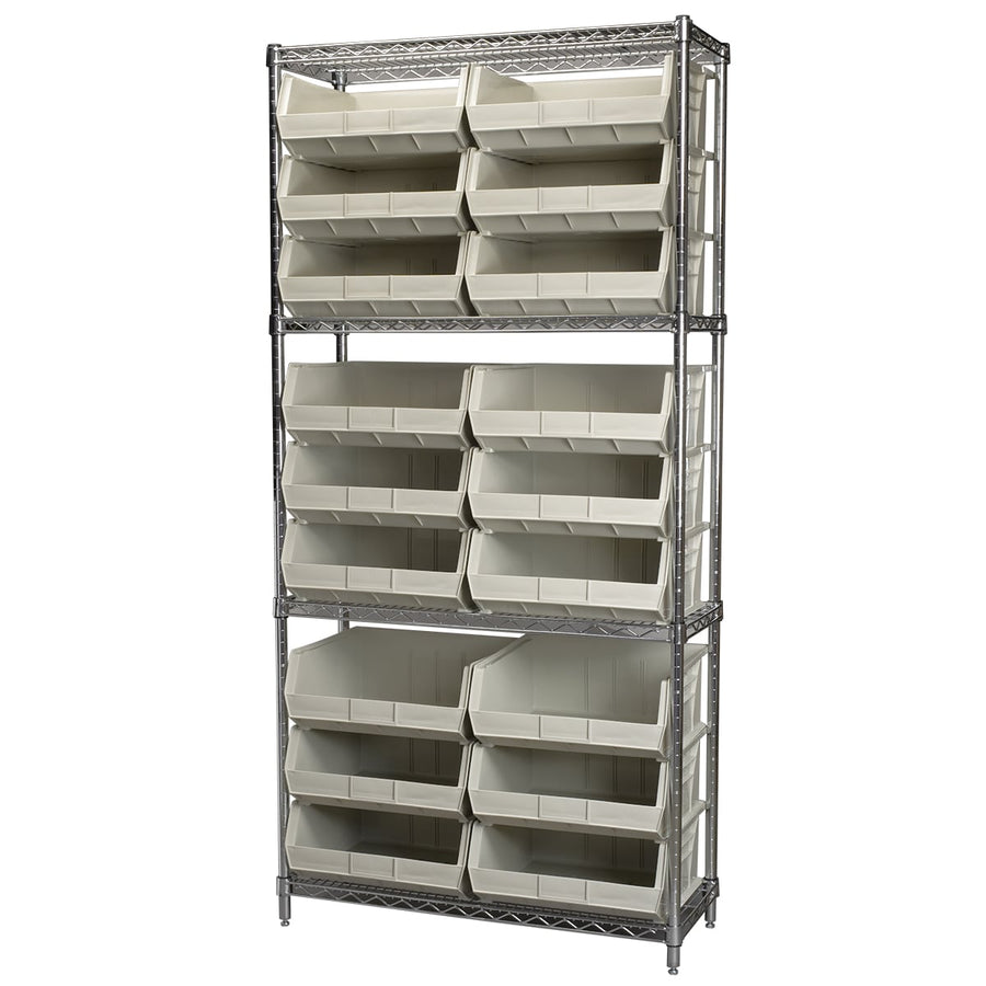 Akro - Mils AWS143630250S Wire Shelving Kit, 14x36x74, 18 Stone Bins MTESolutions