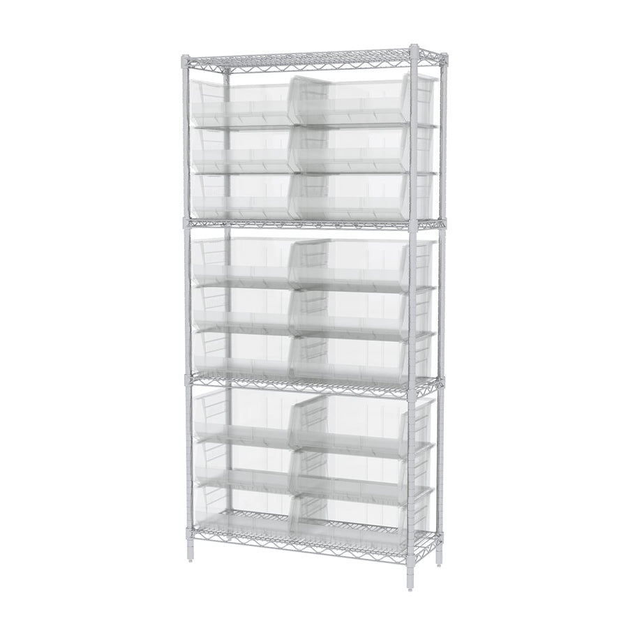 Akro - Mils AWS143630250SC Wire Shelving Kit, 14x36x74, 18 Clear Bins MTESolutions