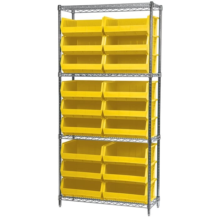 Akro - Mils AWS143630250Y AWS143630250Y Wire Shelving Kit, 14x36x74, 18 Yellow Bins MTESolutions