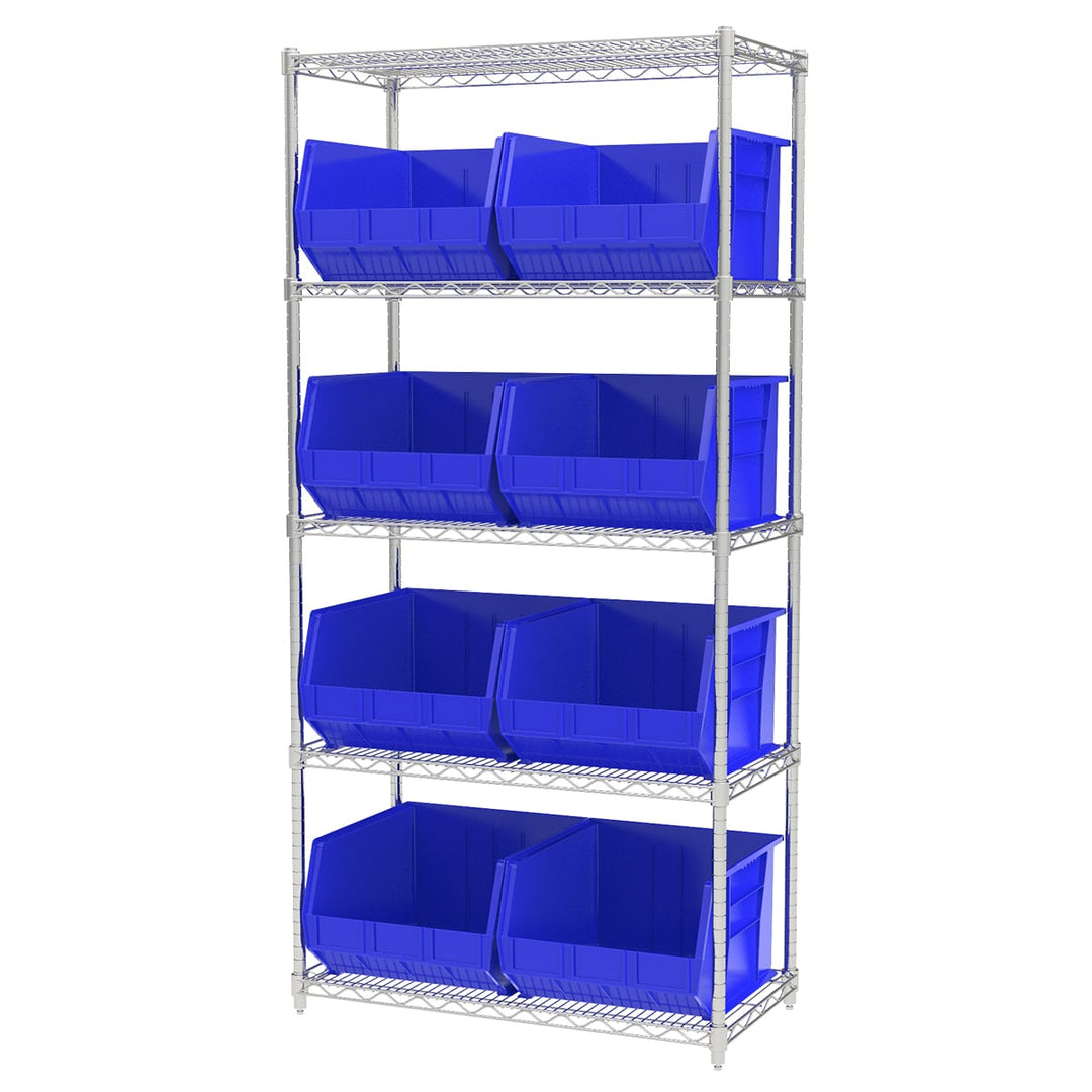 Akro - Mils AWS183630270B Wire Shelving Kit, 18x36x74, 9 Blue Bins MTESolutions
