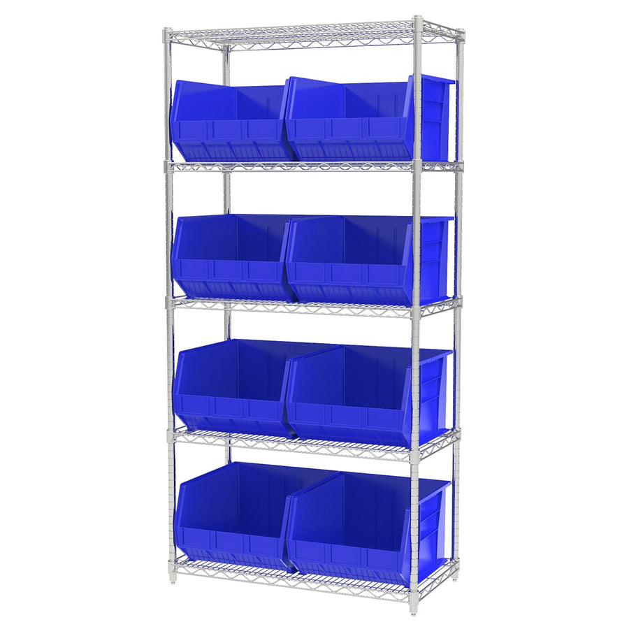 Akro - Mils AWS183630270B Wire Shelving Kit, 18x36x74, 9 Blue Bins MTESolutions