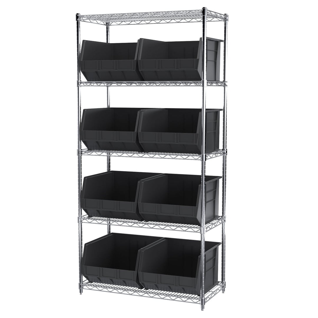 Akro - Mils AWS183630270K Wire Shelving Kit, 18x36x74, 9 Black Bins MTESolutions