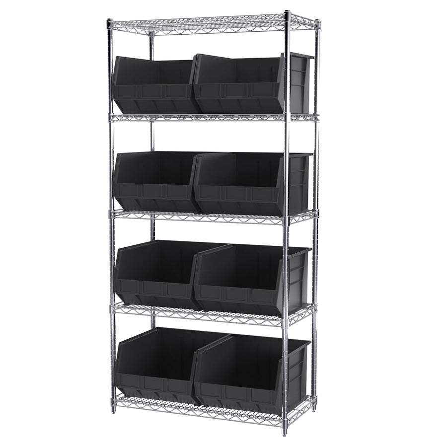 Akro - Mils AWS183630270K Wire Shelving Kit, 18x36x74, 9 Black Bins MTESolutions