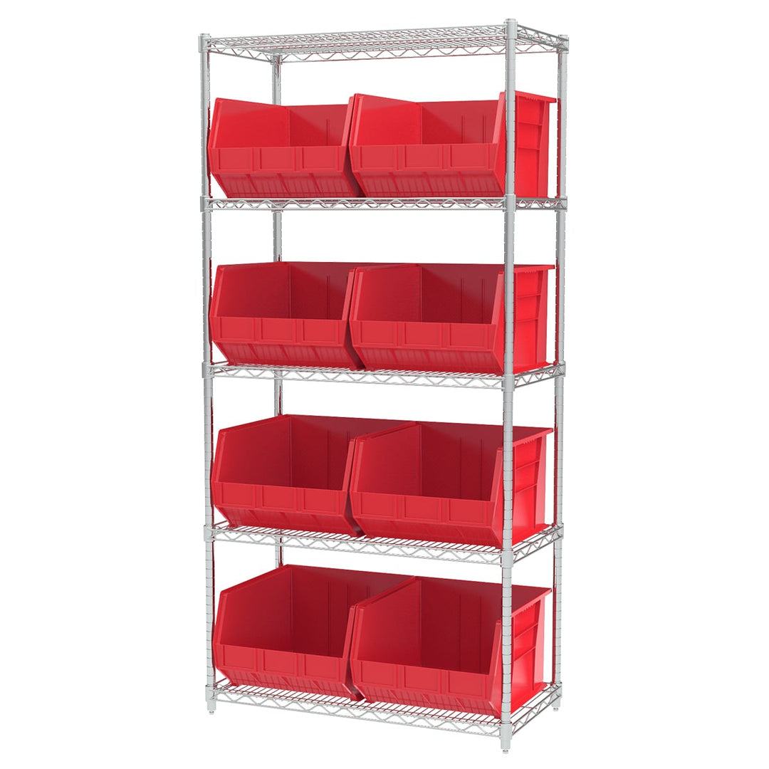 Akro - Mils AWS183630270R Wire Shelving Kit, 18x36x74, 9 Red Bins MTESolutions