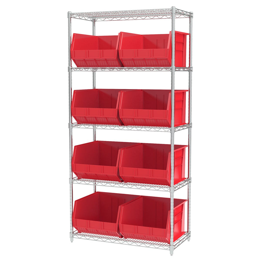 Akro - Mils AWS183630270R Wire Shelving Kit, 18x36x74, 9 Red Bins MTESolutions
