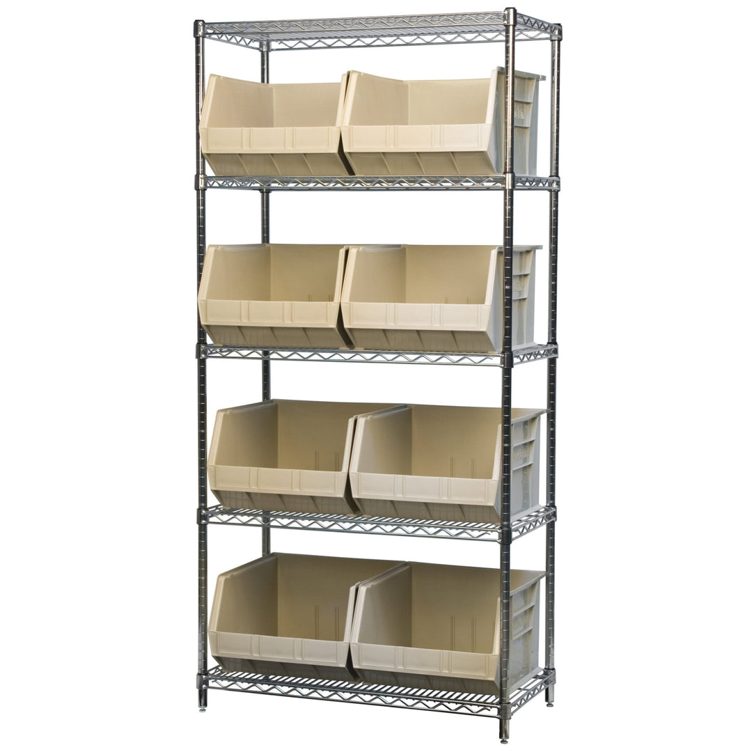 Akro - Mils AWS183630270S Wire Shelving Kit, 18x36x74, 9 Stone Bins MTESolutions