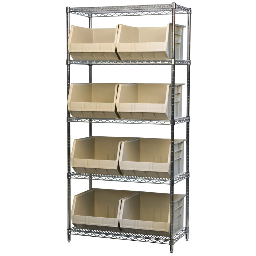 Akro - Mils AWS183630270S Wire Shelving Kit, 18x36x74, 9 Stone Bins MTESolutions
