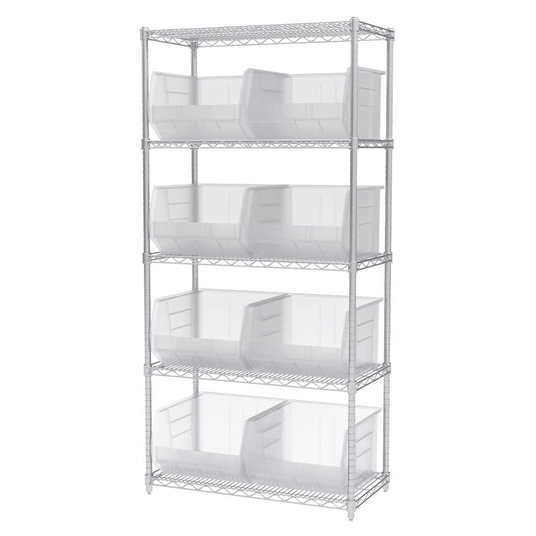 Akro - Mils AWS183630270SC Wire Shelving Kit, 18x36x74, 9 Clear Bins MTESolutions