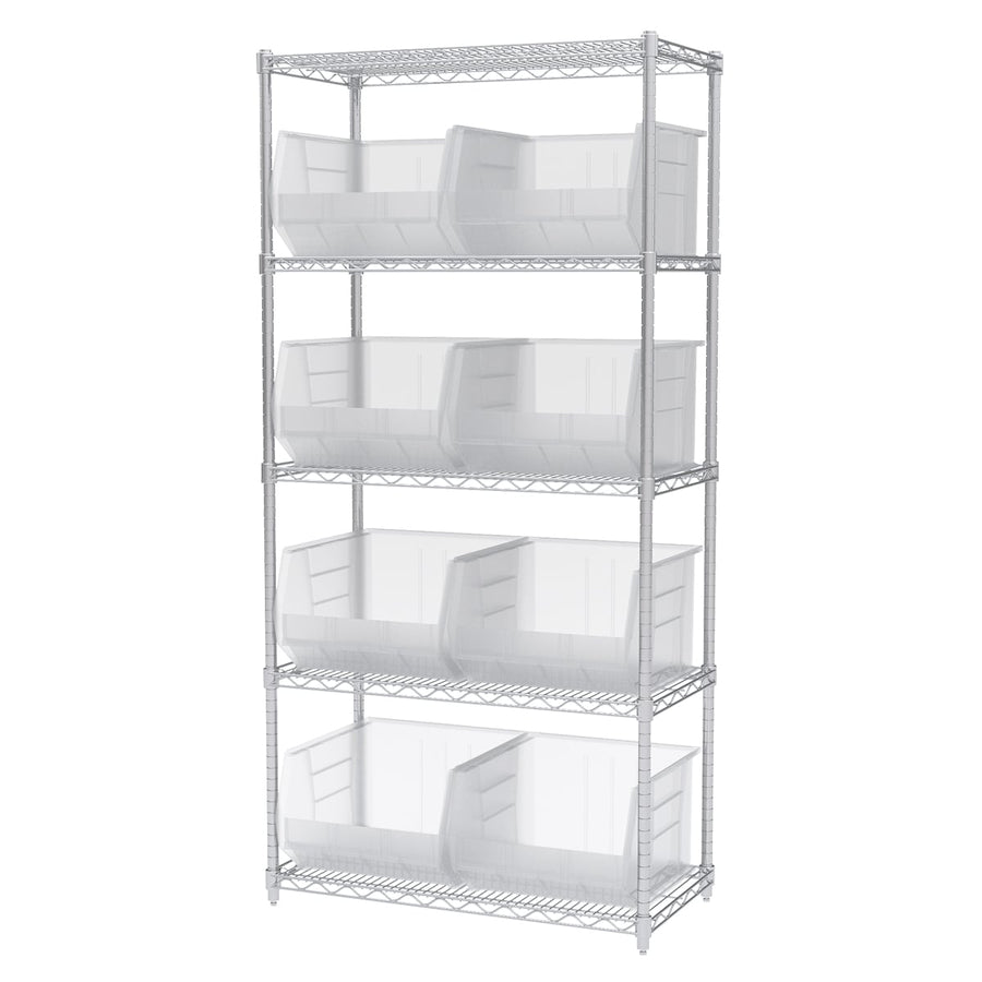 Akro - Mils AWS183630270SC Wire Shelving Kit, 18x36x74, 9 Clear Bins MTESolutions