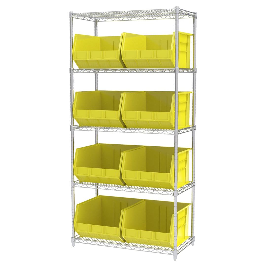 Akro - Mils AWS183630270Y Wire Shelving Kit, 18x36x74, 9 Yellow Bins MTESolutions