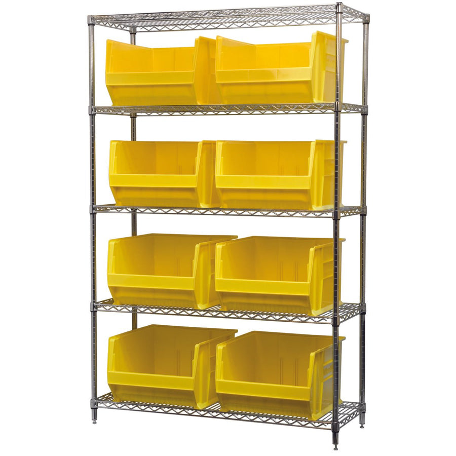 Akro - Mils AWS184830283Y Wire Shelving Kit, 18x48x74, 8 Yellow Bins MTESolutions