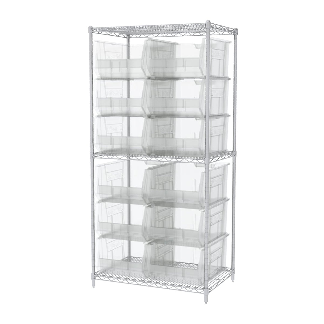 Akro - Mils AWS24360288SC Wire Shelving Kit, 24x36x74, 12 Clear Bins MTESolutions