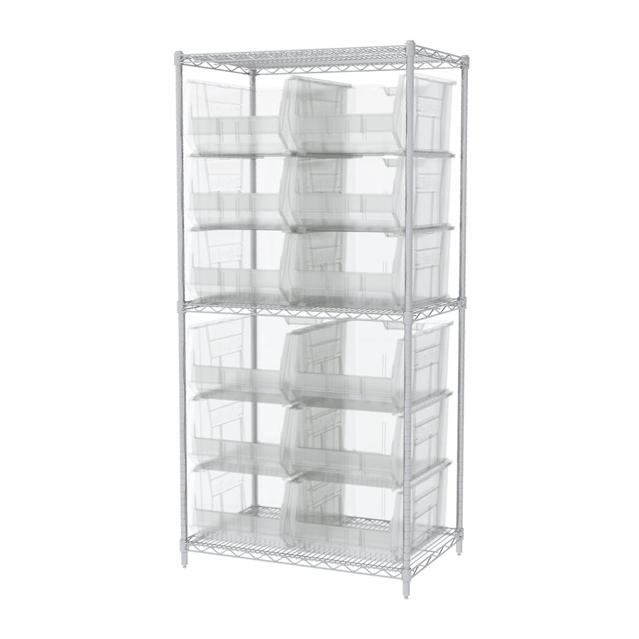 Akro - Mils AWS24360288SC Wire Shelving Kit, 24x36x74, 12 Clear Bins MTESolutions