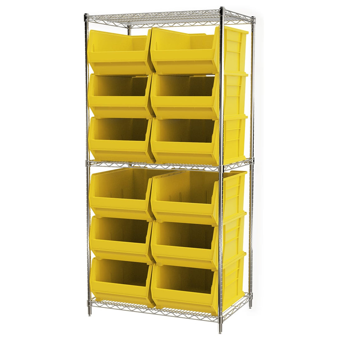Akro - Mils AWS24360288Y Wire Shelving Kit, 24x36x74, 12 Yellow Bins MTESolutions