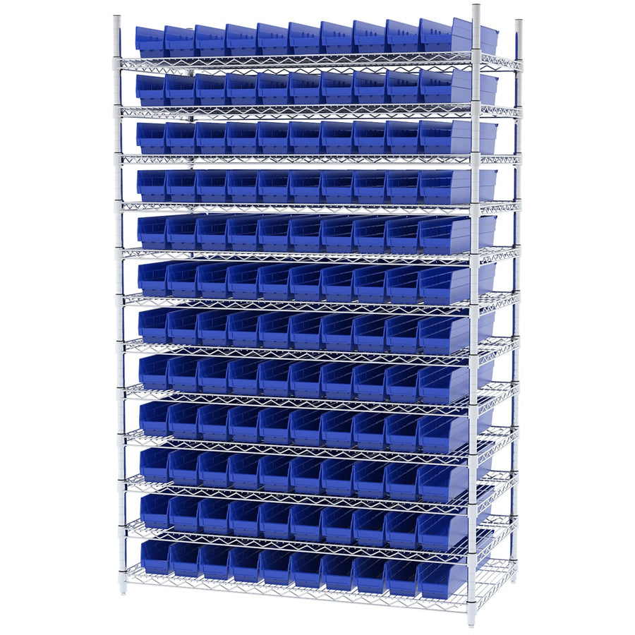Akro - Mils AWS244830124B Wire Shelving Kit, 24x48x74, 120 Blue Bins MTESolutions