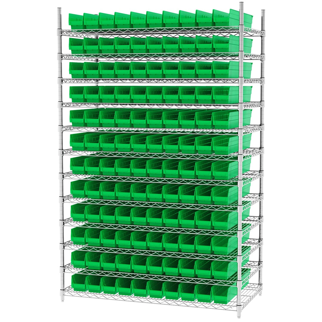 Akro - Mils AWS244830124G Wire Shelving Kit, 24x48x74, 120 Green Bins MTESolutions