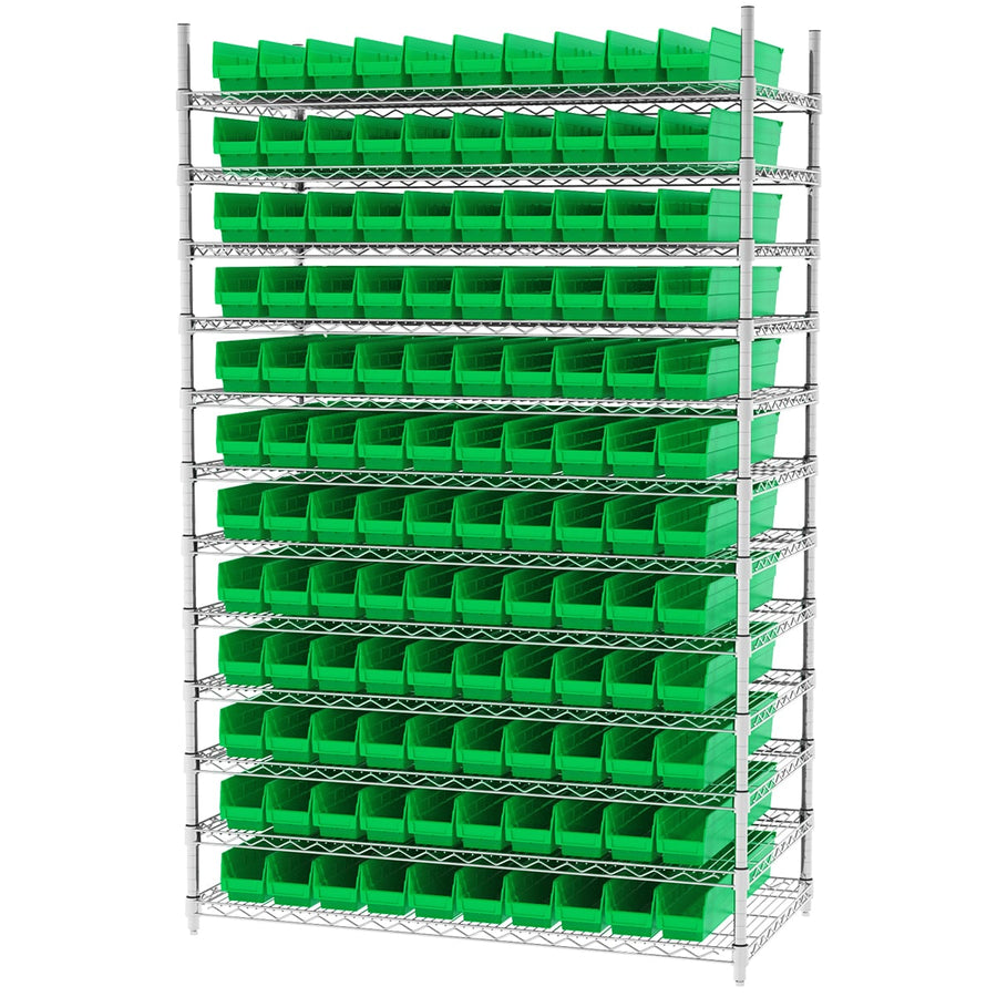 Akro - Mils AWS244830124G Wire Shelving Kit, 24x48x74, 120 Green Bins MTESolutions