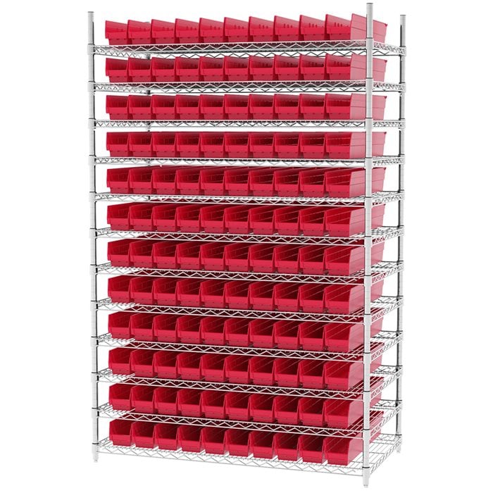 Akro - Mils AWS244830124R Wire Shelving Kit, 24x48x74, 120 Red Bins MTESolutions