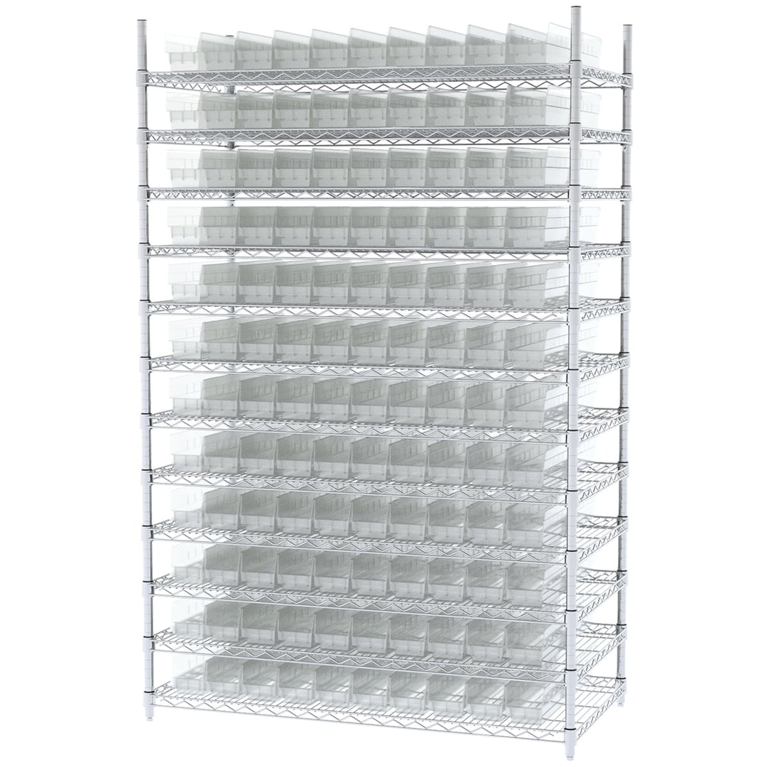 Akro - Mils AWS244830124SC Wire Shelving Kit, 24x48x74, 120 Clear Bins MTESolutions
