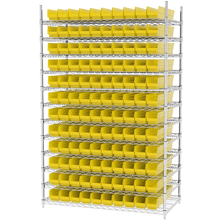 Akro - Mils AWS244830124Y Wire Shelving Kit, 24x48x74, 120 Yellow Bins MTESolutions
