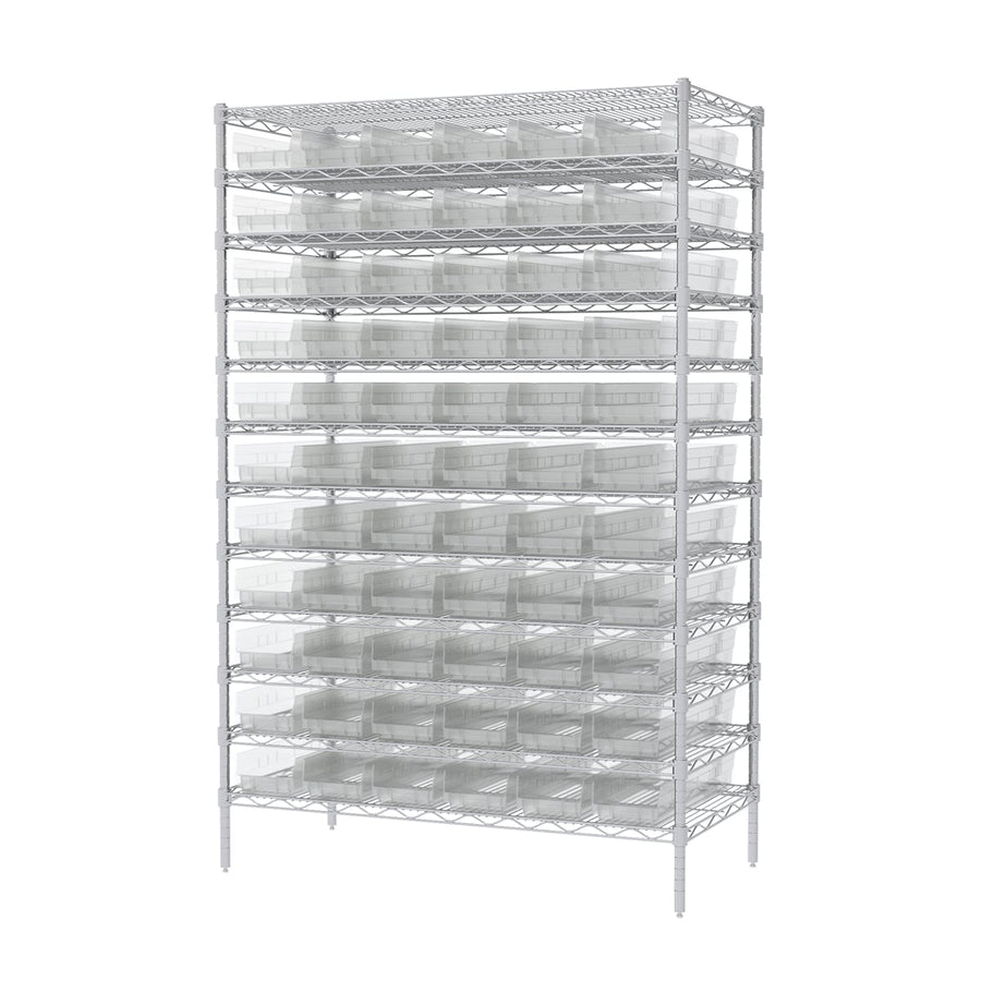 Akro - Mils AWS244830164SC Wire Shelving Kit, 24x48x74, 66 Clear Bins MTESolutions